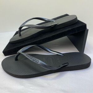 Havaianas Slim Metallic Flip Flops Black Size 35/36 US 5–6